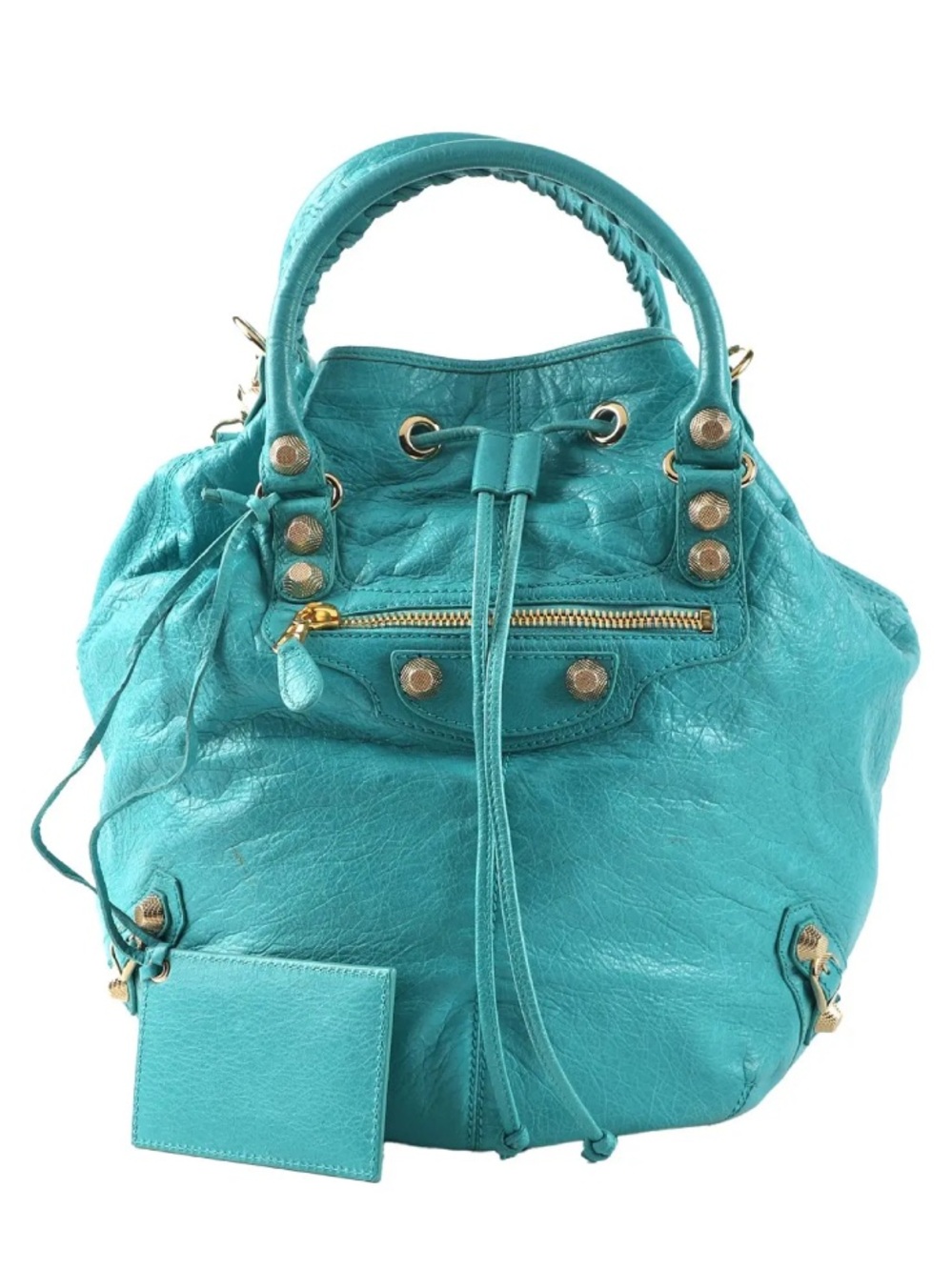 Balenciaga Giant 12 Bleu Tropical Pompon Drawstring Bag